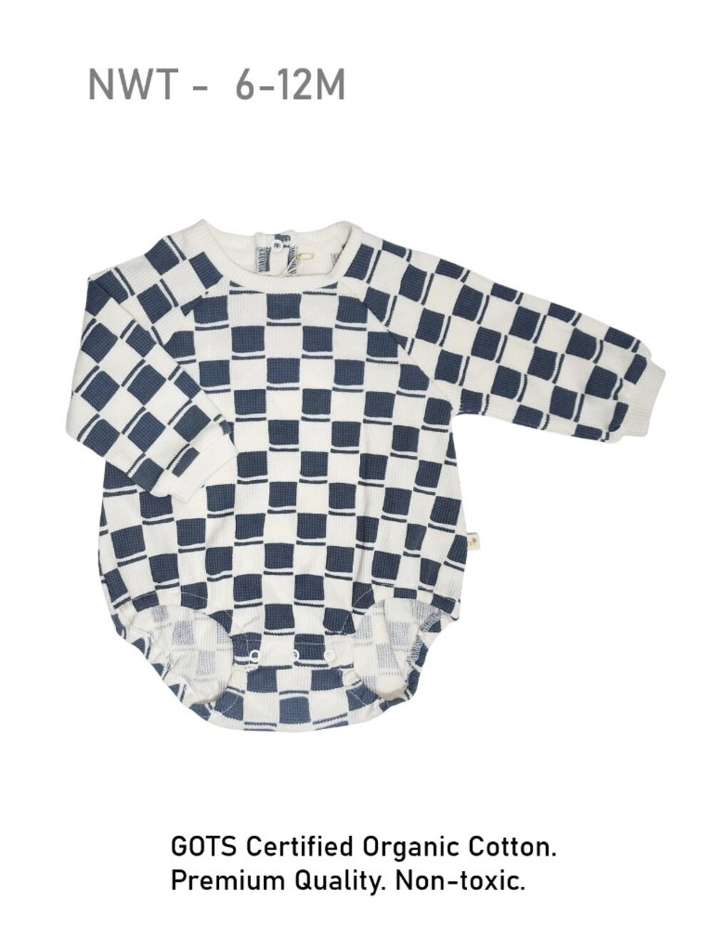 NWT - MAKEMAKE ORGANICS Checker Organic Cotton Bodysuit - size 6-12m